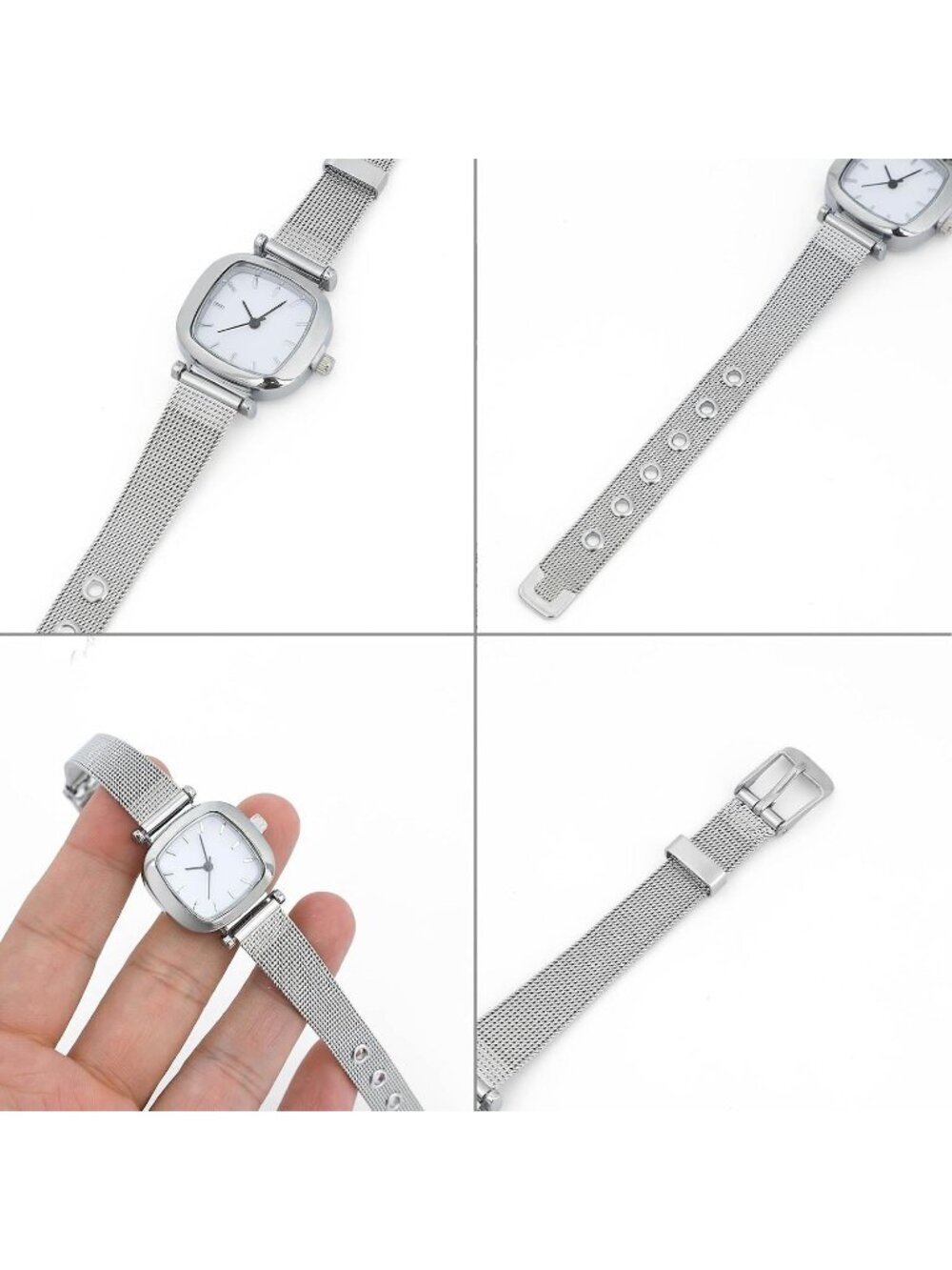 Women's Silver Mesh Band Stainless Steel Plated Square Bangle Bracelet Watch - Picture 3 of 7